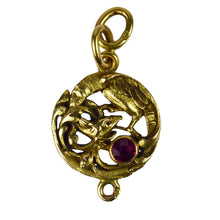 Load image into Gallery viewer, French Art Nouveau 18K Yellow Gold Red Ruby Griffon Charm Pendant
