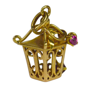 French Yellow Gold Gem Set Lantern Charm Pendant