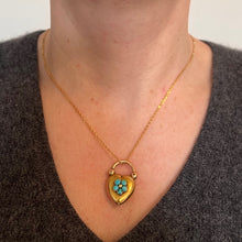 Load image into Gallery viewer, Antique Victorian Padlock Heart Turquoise Yellow Gold Mourning Locket Pendant