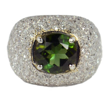 Load image into Gallery viewer, Art Deco Peridot Diamond Bombe Dome Platinum Gold Ring
