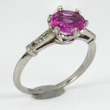 Load image into Gallery viewer, Synthetic Pink Sapphire Diamond Platinum Solitaire Ring
