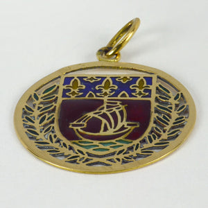 City of Paris Coat of Arms 18k Gold Plique-A-Jour Enamel Charm Pendant