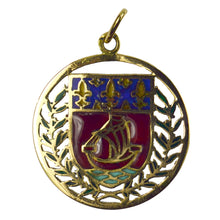 Load image into Gallery viewer, French City of Paris Coat of Arms 18k Gold Plique-A-Jour Enamel Charm Pendant