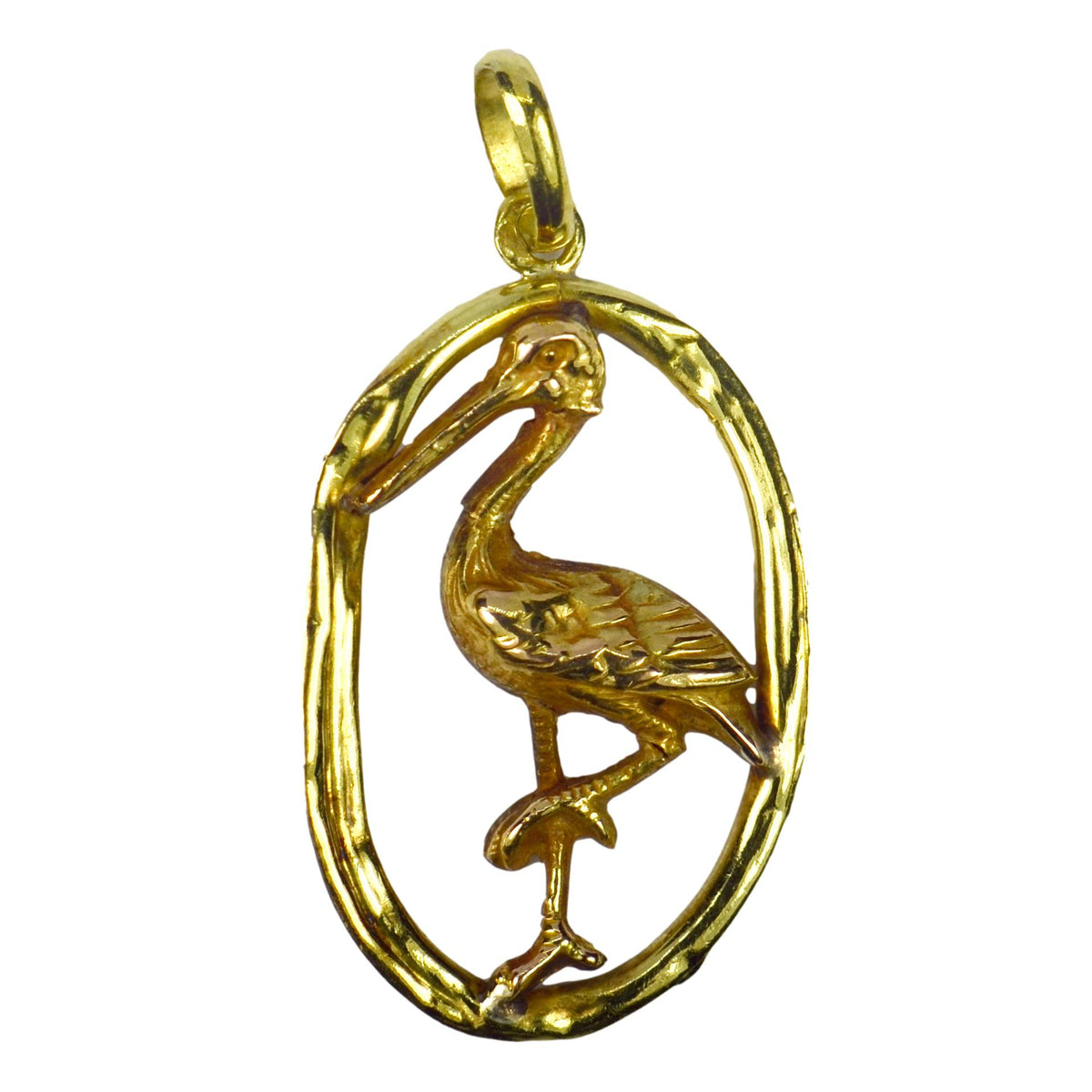 French 18K Yellow Rose Gold Stork Charm Pendant ShinyPrettyThingsLtd