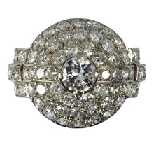 Load image into Gallery viewer, French Art Deco White Diamond Platinum Target Dome Ring
