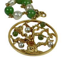 Load image into Gallery viewer, Yellow Gold Pearl Green Nephrite Jade Tree of Life Charm Bracelet Pendant
