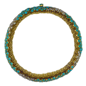 Italian Turquoise Diamond 18K Yellow Gold Pelouse Bracelet