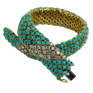 Italian Turquoise Diamond 18K Yellow Gold Pelouse Bracelet