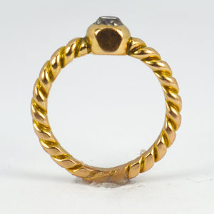 18K Yellow Gold White Diamond Twisted Solitaire Pinky Ring