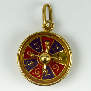 French 18K Yellow Gold Roulette Wheel Charm Pendant