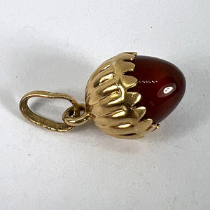 Small Italian Acorn Carnelian Chalcedony 18K Yellow Gold Charm Pendant