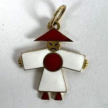 Load image into Gallery viewer, Vintage Art Deco Japan Flag Kimono Figure Enamel 18K Yellow Gold Charm Pendant
