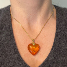 Load image into Gallery viewer, Large Vintage French Puffy Heart 18K Yellow Gold Amber Charm Pendant
