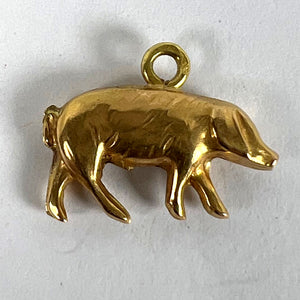 French 18K Yellow Gold Lucky Pig Charm Pendant