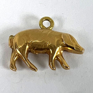 French 18K Yellow Gold Lucky Pig Charm Pendant
