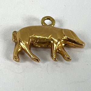 French 18K Yellow Gold Lucky Pig Charm Pendant