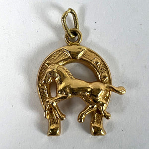 Italian 18K Yellow Gold Lucky Horseshoe Horse Charm Pendant