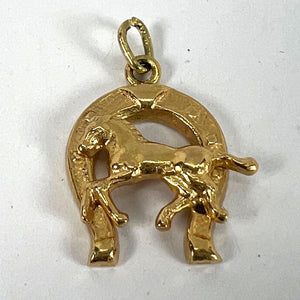 Italian 18K Yellow Gold Lucky Horseshoe Horse Charm Pendant