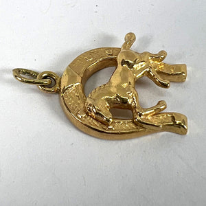 Italian 18K Yellow Gold Lucky Horseshoe Horse Charm Pendant