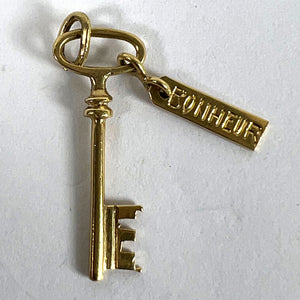 Vintage French Bonheur Good Luck Key 18K Yellow Gold Charm Pendant