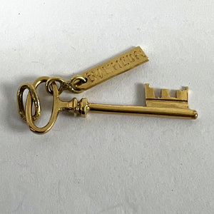 Vintage French Bonheur Good Luck Key 18K Yellow Gold Charm Pendant