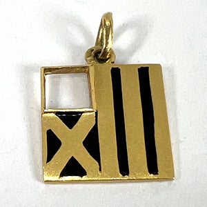 Vintage Deco February Wisdom Pisces Flag Enamel 18K Yellow Gold Charm Pendant