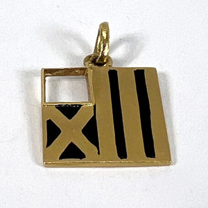 Vintage Deco February Wisdom Pisces Flag Enamel 18K Yellow Gold Charm Pendant