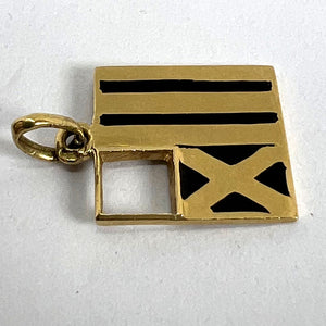 Vintage Deco February Wisdom Pisces Flag Enamel 18K Yellow Gold Charm Pendant