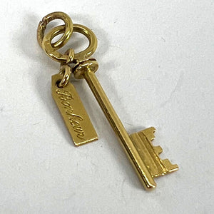 Vintage French Bonheur Good Luck Key 18K Yellow Gold Charm Pendant