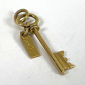 Vintage French Bonheur Good Luck Key 18K Yellow Gold Charm Pendant