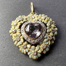 Load image into Gallery viewer, Edwardian Morganite Heart Platinum Gold Diamond Enamel Pendant
