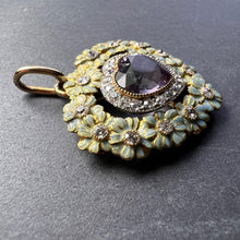 Load image into Gallery viewer, Edwardian Morganite Heart Platinum Gold Diamond Enamel Pendant
