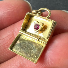 Load image into Gallery viewer, Vintage Weekend Suitcase Love Heart 18K Yellow Gold Ruby Charm Pendant
