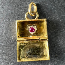 Load image into Gallery viewer, Vintage Weekend Suitcase Love Heart 18K Yellow Gold Ruby Charm Pendant
