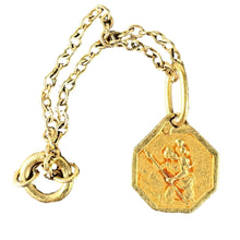 Load image into Gallery viewer, Small Vintage French St Christopher 18K Yellow Gold Charm Pendant with Key Chain
