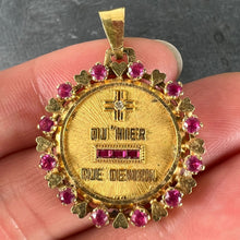Load image into Gallery viewer, Vintage French Augis Plus Qu’Hier Heart Halo 18K Yellow Gold Love Medal Pendant
