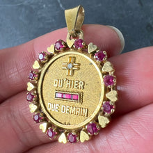 Load image into Gallery viewer, Vintage French Augis Plus Qu’Hier Heart Halo 18K Yellow Gold Love Medal Pendant
