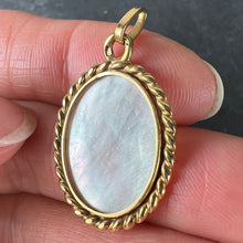 Load image into Gallery viewer, French Oval Mother of Pearl Twisted Wire Frame 18K Yellow Gold Charm Pendant
