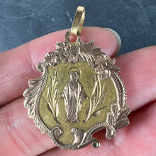 Load image into Gallery viewer, Antique French Virgin Mary Floral 18K Yellow Rose Gold Religious Pendant Medal

