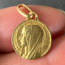 Load image into Gallery viewer, Small Vintage French Mazzoni Virgin Mary 18K Yellow Gold Religious Charm Pendant
