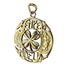 Load image into Gallery viewer, Antique French Semper Fidelis Always Faithful Forever Love 18K Yellow Gold Lucky Clover Pendant
