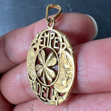 Load image into Gallery viewer, Antique French Semper Fidelis Always Faithful Forever Love 18K Yellow Gold Lucky Clover Pendant
