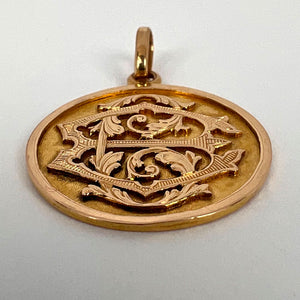French 18K Rose Gold EC or CE Monogram Medal Pendant