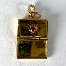 Load image into Gallery viewer, Vintage Weekend Suitcase Love Heart 18K Yellow Gold Ruby Charm Pendant
