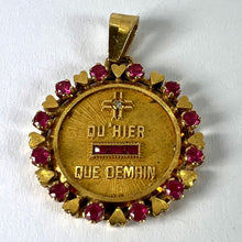 Load image into Gallery viewer, Vintage French Augis Plus Qu’Hier Heart Halo 18K Yellow Gold Love Medal Pendant
