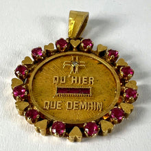 Load image into Gallery viewer, Vintage French Augis Plus Qu’Hier Heart Halo 18K Yellow Gold Love Medal Pendant
