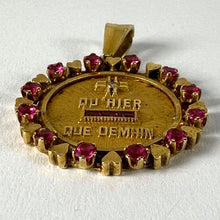 Load image into Gallery viewer, Vintage French Augis Plus Qu’Hier Heart Halo 18K Yellow Gold Love Medal Pendant
