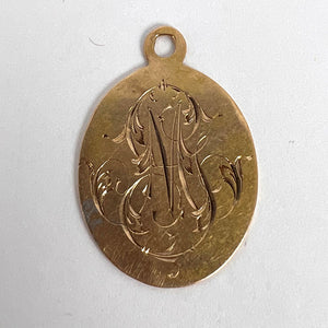 French 18K Yellow Gold GM or MG Monogram Medal Pendant