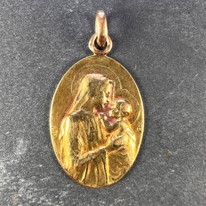 French Dropsy Madonna and Child 18K Yellow Gold Medal Pendant