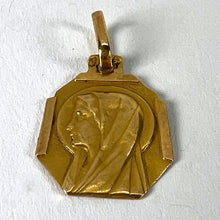 Load image into Gallery viewer, French Art Deco Virgin Mary 18K Yellow Gold Religious Charm Medal Pendant
